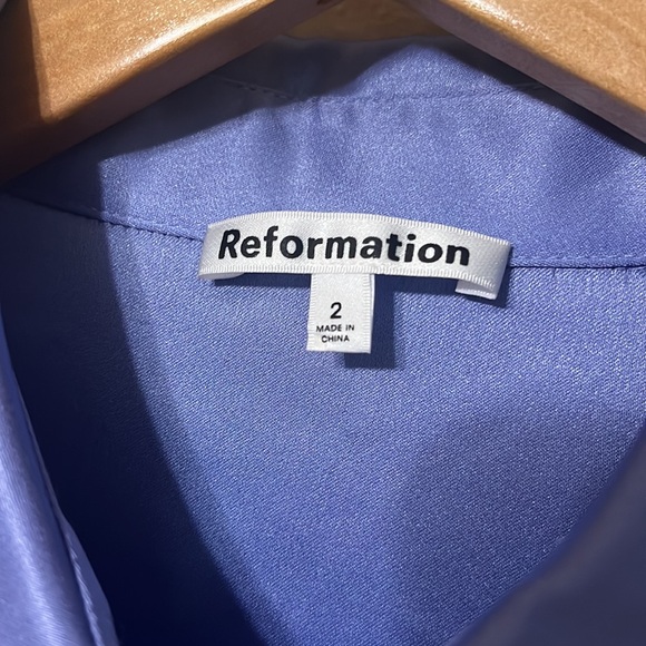 Reformation Samara Satin Shirt in Jacaranda - Picture 7 of 12